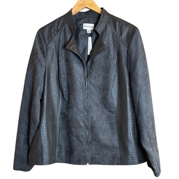 Studio Works Reptile Embossed Jacket with Full Zipper. Charcoal Gray/Black Color - Picture 1 of 17